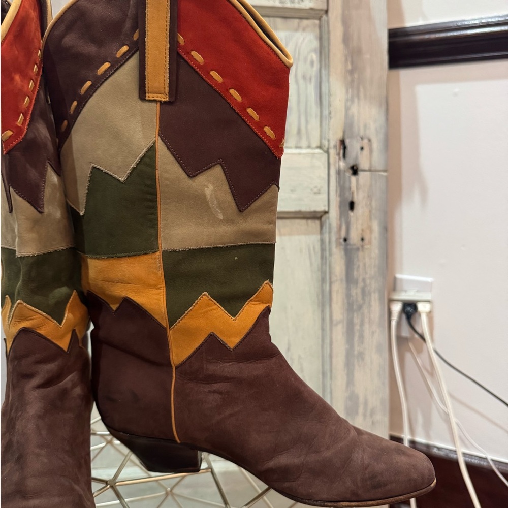 Roberto Suede Patchwork High Boots | Size 8.0 western vintage boho - Picture 5 of 11